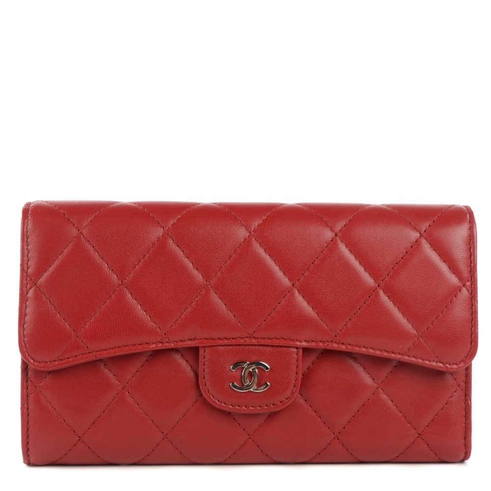 CHANEL  Lambskin Quilted Large Flap Wallet Red